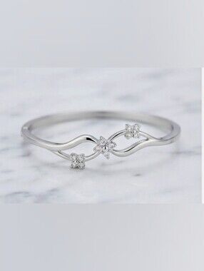 Vintage NEW Danecraft Platinum Tone Formal Floral Crystal Hinged Bangle Bracelet